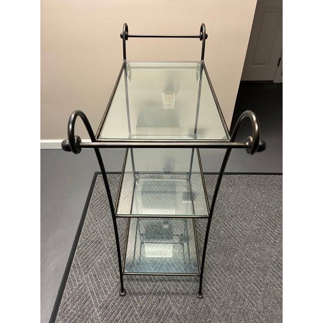 Vintage Wrought Iron and Glass Three Tier Bar Stand For Sale - Image 10 of 11