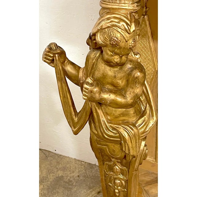 Wood 19th Century Italian Neoclassical Breccia Viola Marble & Giltwood Figural Console For Sale - Image 7 of 13