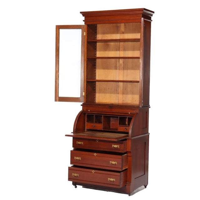 Antique Eastlake Walnut Cylinder Roll Top Desk C1890 Measures - 95 1/4" x 36" x 23 7/8" This antique Eastlake cylinder...