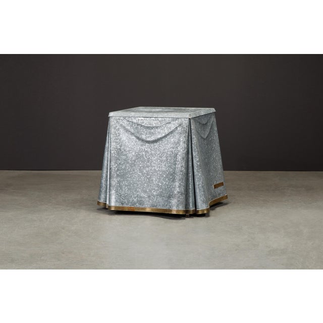 1970s Original Production John Dickinson Galvanized Steel Drape End Table, Signed For Sale - Image 5 of 12