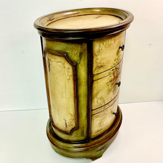 1980s Vintage Boho Chic Italian Maitland-Smith Style Hand Painted Oval Side Table Cabinet For Sale - Image 9 of 18