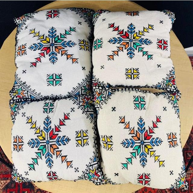 White Hand Embroidered Boho Chic Small Pillows, Set of Four For Sale - Image 8 of 8