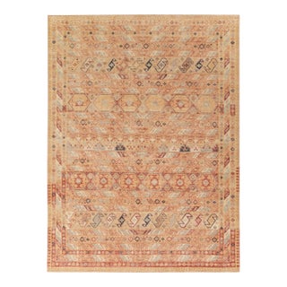 Distressed Tribal Style Rug in Orange and Red Geometric Pattern by Rug & Kilim For Sale