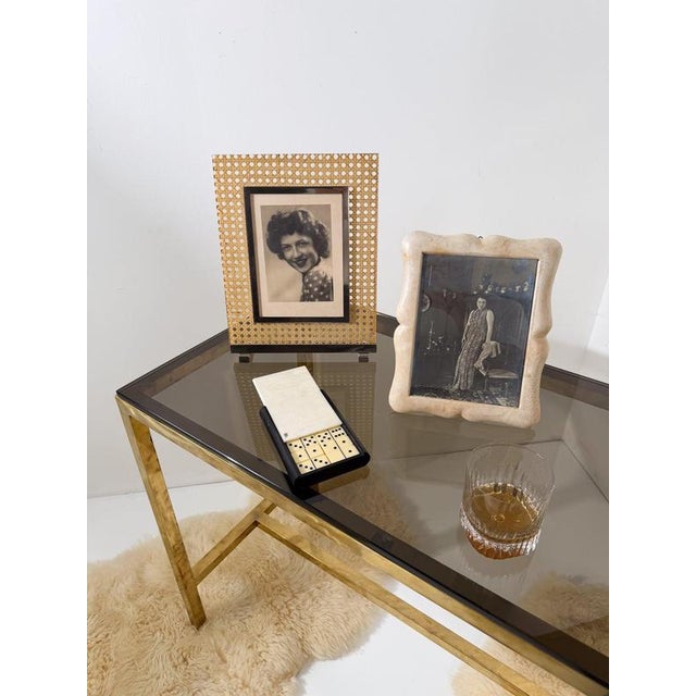 Christian Dior Large Picture Frame in Acrylic Glass, Cane Webbing and Brass in the style of Christian Dior, 1970s For Sale - Image 4 of 17