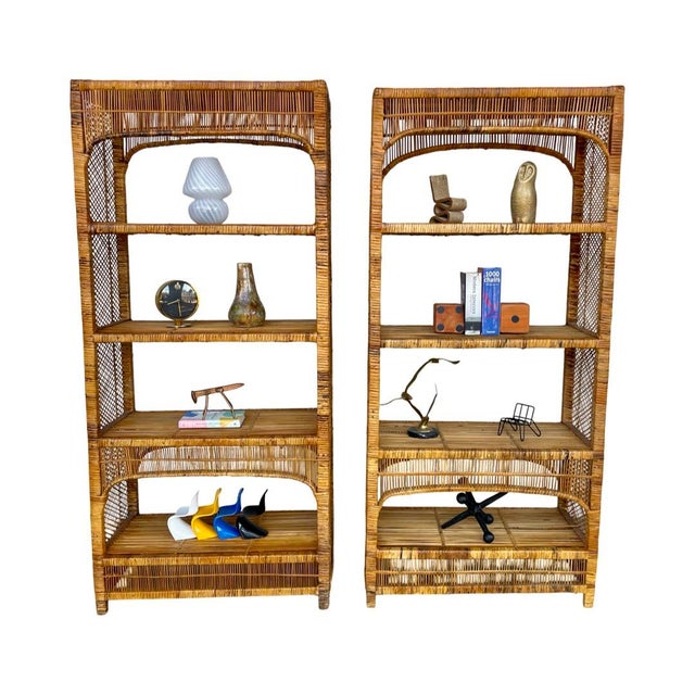 1970s 1970s Coastal Rattan Wrapped Etagere, A Pair For Sale - Image 5 of 12