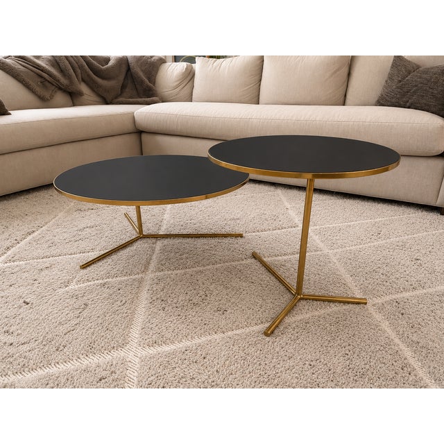 Contemporary Phase Design Downtown Coffee Table & C-Table Set by Reza Feiz | Smoked Brass & Black Spandrel Glass For Sale - Image 3 of 12