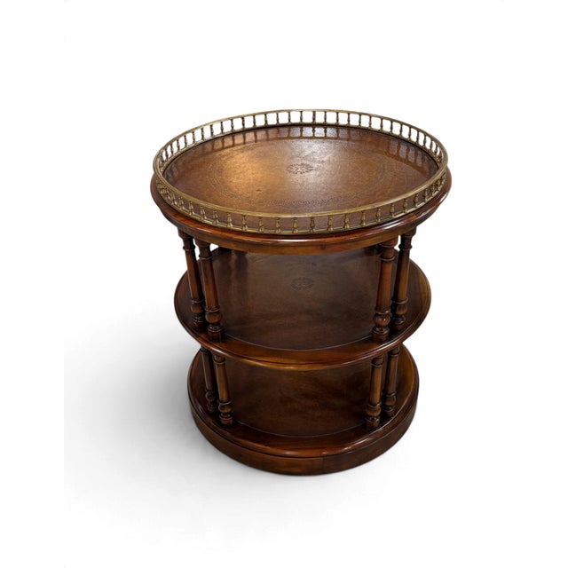 Theodore Alexander 3-Tier Leather & Wood Side Table | Chairish