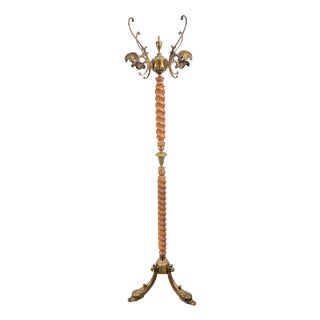 Regency Barley Twist Standing Coat Rack with Brass Lion Heads, France, 1950s For Sale