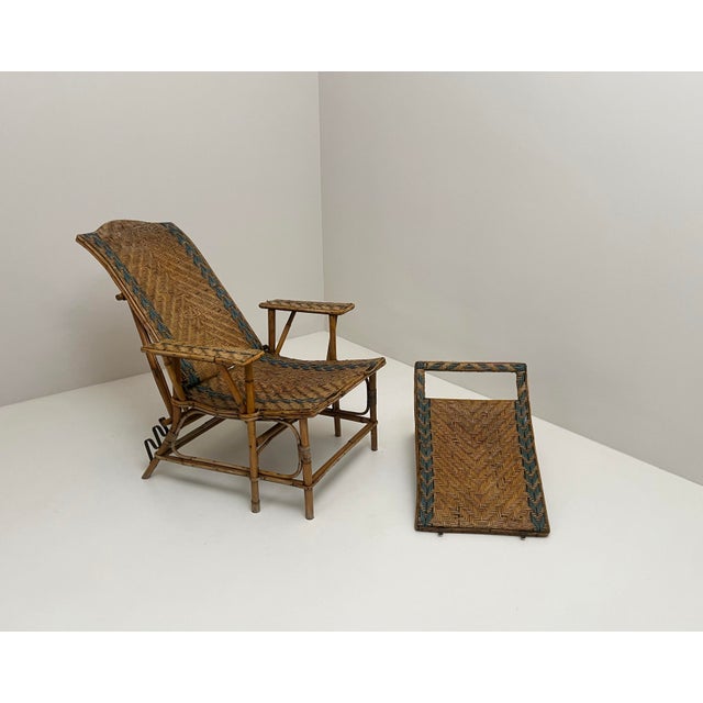 Beige Vintage Rattan and Bamboo Chaise Lounge, 1940s For Sale - Image 8 of 10