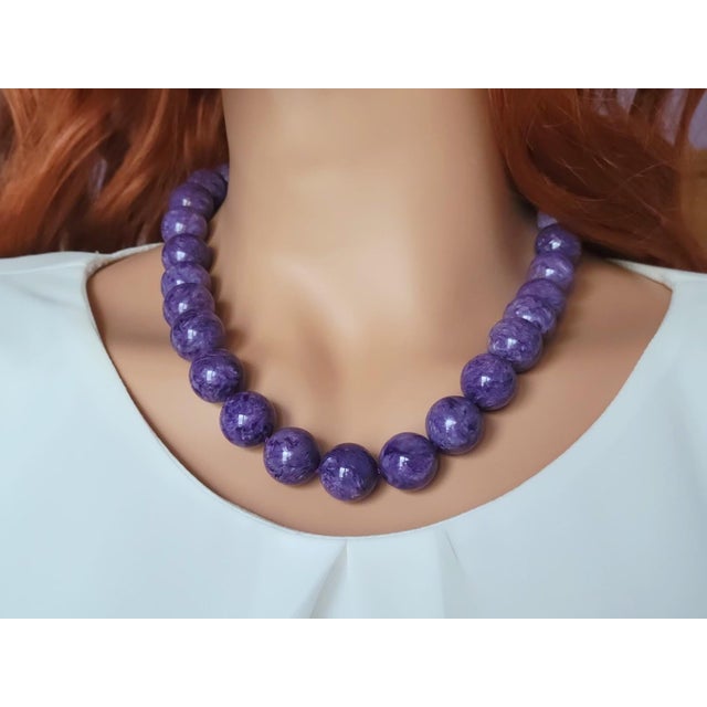 Purple Chatoyant Charoite Necklace With Sterling Silver Charoite Clasp, 20" For Sale - Image 8 of 10