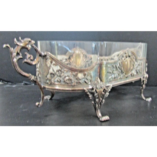 Metal 1910s Topazio Portuguese Sterling Silver Crystal Centerpiece Jardiniere Dragon Handles For Sale - Image 7 of 18