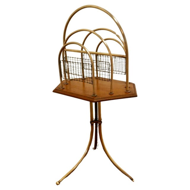 Wood Victorian Golden Oak and Brass Revolving Magazine Rack, 1880 For Sale - Image 7 of 7