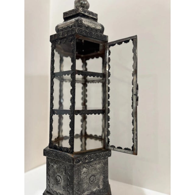 Mid 20th Century Mid 20th Century Silvered Metal & Glass Hexagonal Display Vitrine/Display For Sale - Image 5 of 9