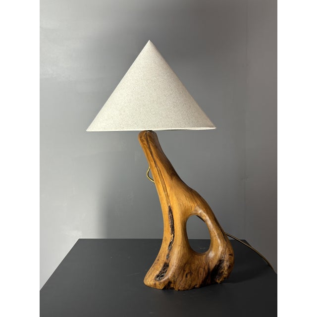 Mid-Century Brutalist French Olive Wood Table Lamp, 1950s For Sale - Image 13 of 13