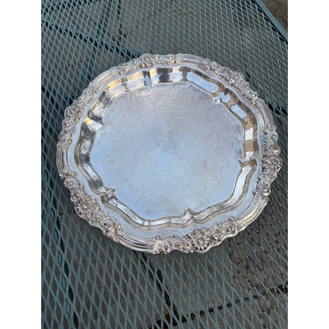 Victorian Mid 20th Century Victorian F. B. Rogers Silver Co. Round Floral Serving Platter For Sale - Image 3 of 10