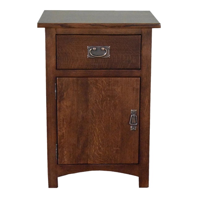 Crafters and Weavers Mission Quarter Sawn Oak 1 Door, 1 Drawer Walnut Nightstand For Sale