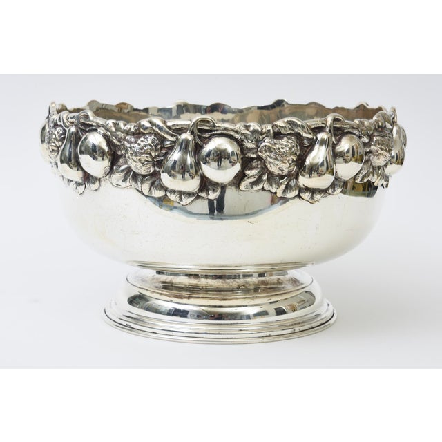 Mid-Century Modern Vintage Large Silver Plated Bowl With Fruit Embellishments, 1950's For Sale - Image 3 of 10