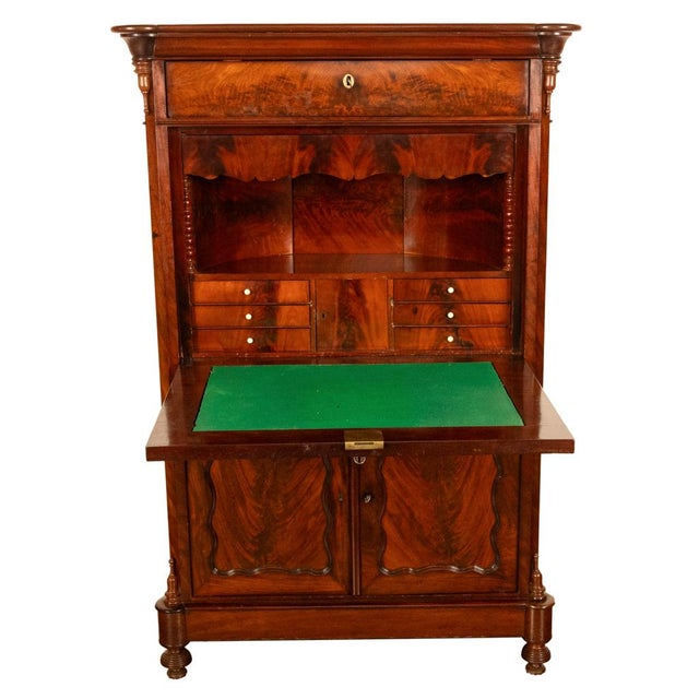 Brown Antique Austrian Flame Mahogany Biedermeier Secretary Desk Cabinet Chest 1860 For Sale - Image 8 of 18