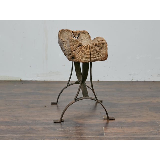 Mid-Century Modern Rustic Mid-Century Wooden Trough Accent Table on Custom Iron Base For Sale - Image 3 of 12