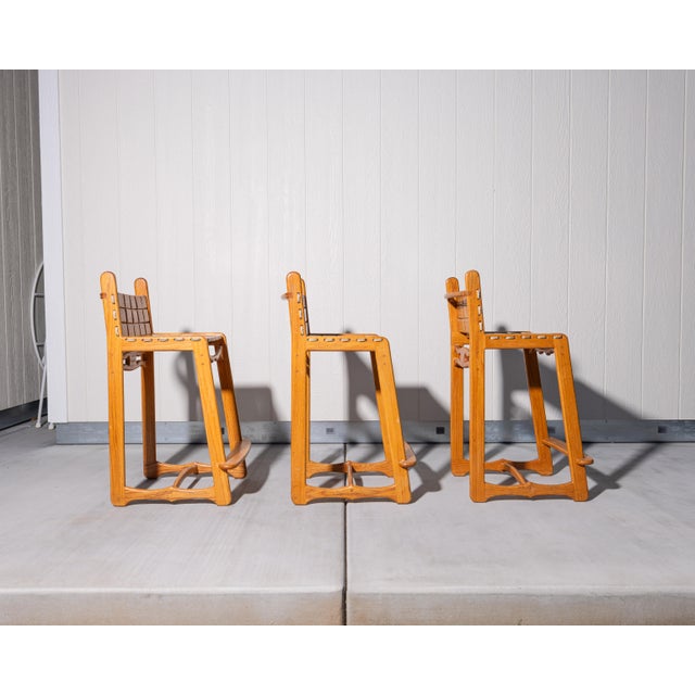 1980s Vintage Studio Handcrafted Oak Counter Stools by John M. Toy - Set of 3 For Sale - Image 5 of 15