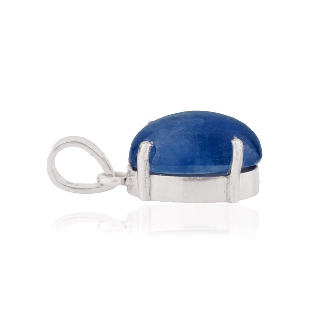 Metal Modernist 3.23ct Oval Cabochon Blue Sapphire Solitaire Pendant in 14k White Gold For Sale - Image 7 of 14
