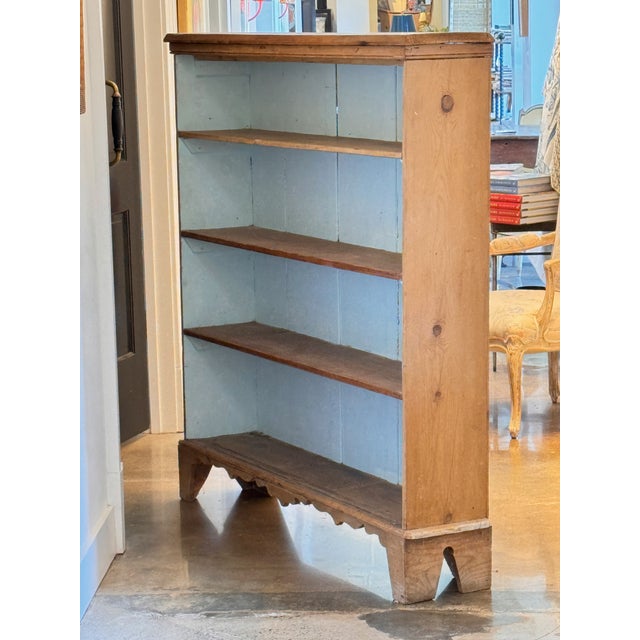 Brown 19th Century Pine Open Bookcase With Painted Blue Interior For Sale - Image 8 of 13