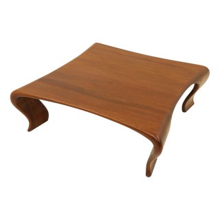 Vintage Coffee Table in Iroko by Marc Van Rampelberg, 1980s For Sale
