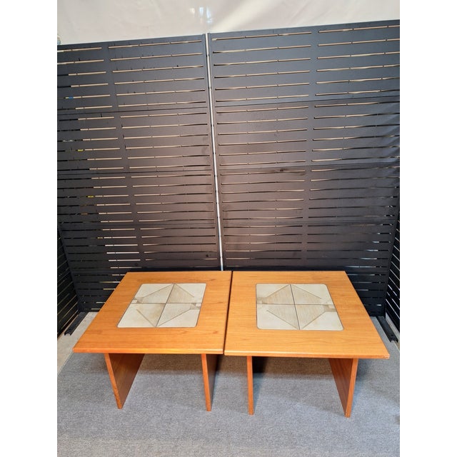 Vintage Gangso Mobler Mid-Century Danish Modern Teak Tile Top Set of Tables For Sale - Image 9 of 9