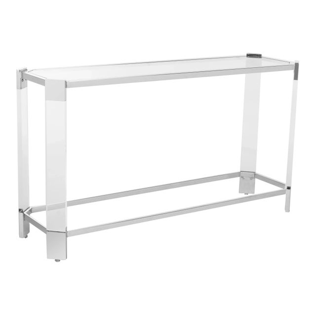 Statuesque and poised, this refined contemporary glass console table redefines modern luxury. Designed with glass, acrylic...