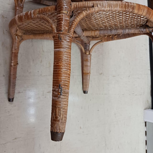 Wood Antique American 2-Tier Woven Wicker Parlor Table With Metal Boot Feet For Sale - Image 7 of 15