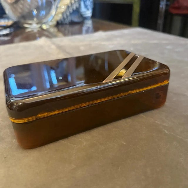 Brown 1970s Mid-Century Modern Faux Tortoiseshell Lucite Luxury Box Dior Home Style For Sale - Image 8 of 13