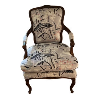 Schumacher Lotus Garden Upholstered Bergere Chair For Sale