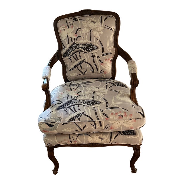Schumacher Lotus Garden Upholstered Bergere Chair For Sale