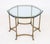 La Barge Style Glass Top and Brass Table, the hexagonal beveled glass top above six leg base with hoof feet, "Made in...