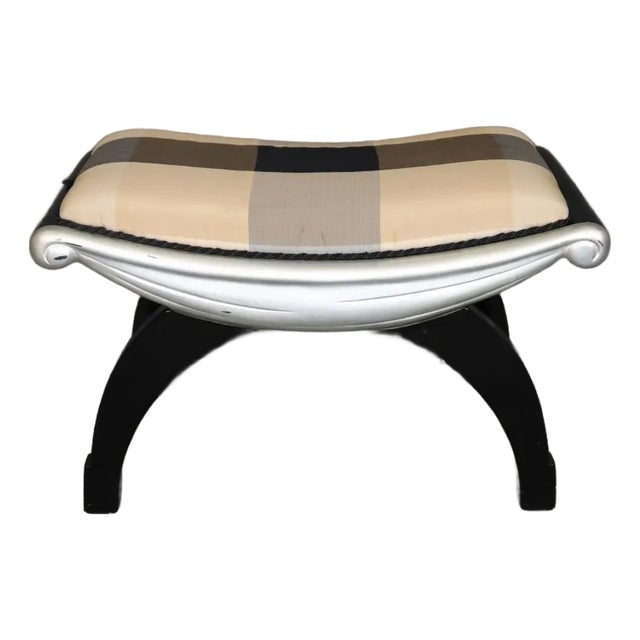 French Art Deco Style Ebonized and Silver Painted Bench or Stool For Sale