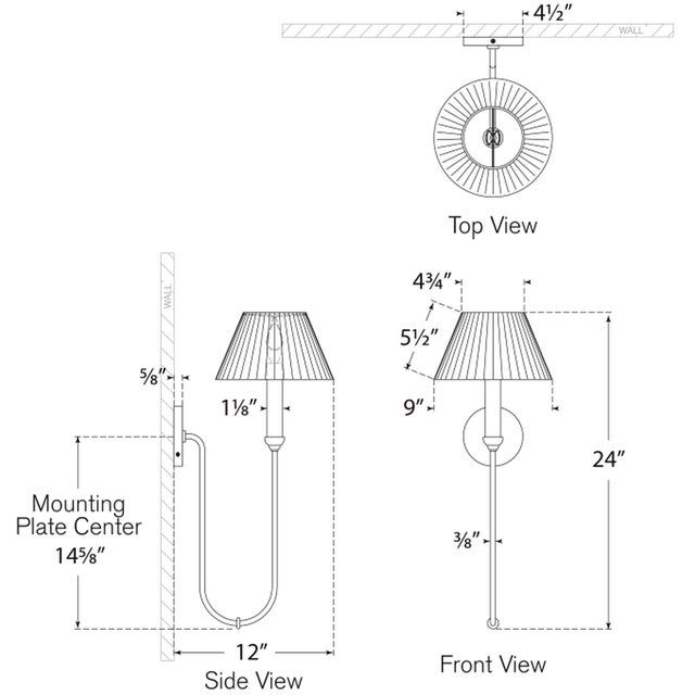 Black Amber Lewis for Visual Comfort Signature Ingela 24" Single Sconce in Modern Iron with Silk Pleat Shade For Sale - Image 8 of 9