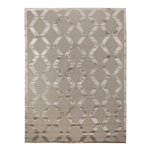 Vera Hand-Knotted Wool/Viscose Beige Rug - 8'x10' For Sale