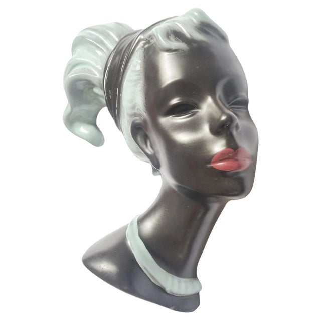 Mid-Century Wall Ceramic Sculpture Woman Face Mask, Germany, 1968 For Sale