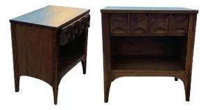 Mid Century Solid Walnut Nightstands - A Pair
