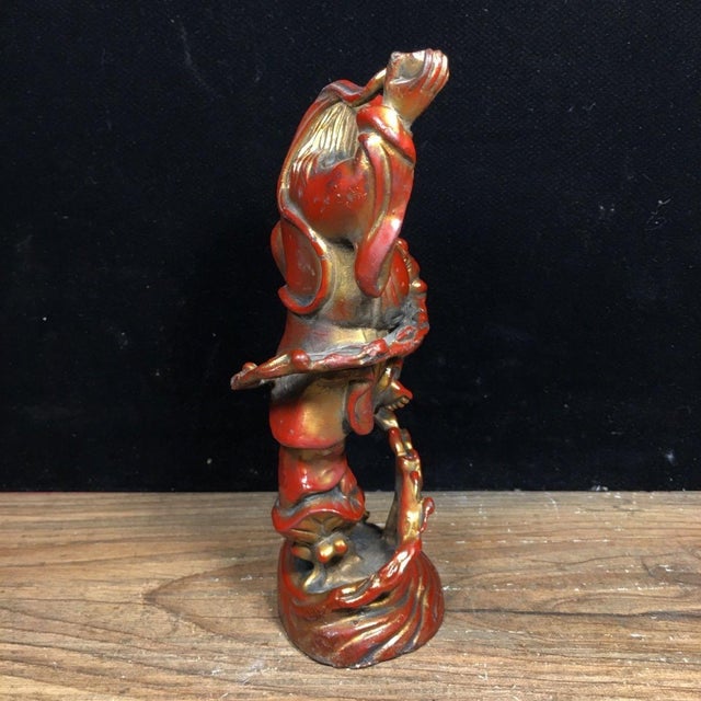 1960s Vintage Solid Bronze Liu Hai Playing With Golden Toad Statue, Wealth Attracting Figurine For Sale - Image 5 of 9