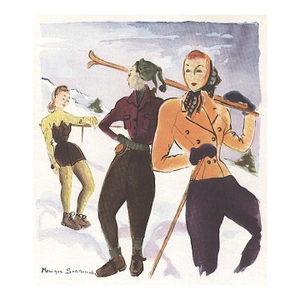 1946 Mid-Century French Fashion Print for Those Who Ski, Matted