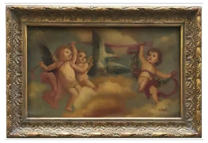 After Rubens, Italian Cherubs Painting, 2006, Oil on Copper, Framed