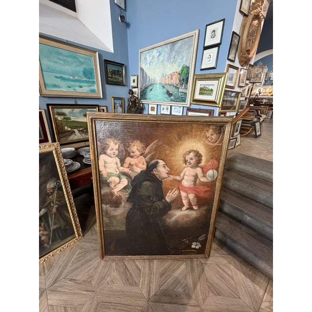 Apparition of the Baby Jesus to Saint Anthony of Padua, 1700s, Oil on Canvas For Sale - Image 8 of 8