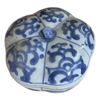 1970s Blue and White Pumpkin Style Ceramic Box For Sale