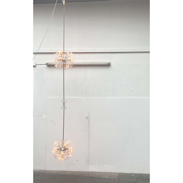 Mid-Century Modern Austrian Double Snowflake Light Installation in Glass and Metal by Emil Stejnar for Rupert Nikoll, Vienna, Austria, 1950s For Sale - Image 6 of 18
