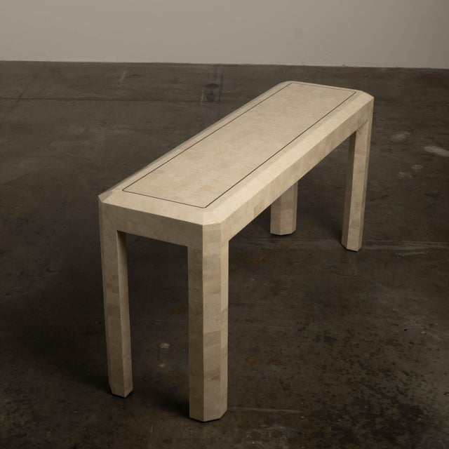 Stone 1980s Artisan Marble Console Table Travertine Maitland Smith Style Tessellated Stone For Sale - Image 7 of 12