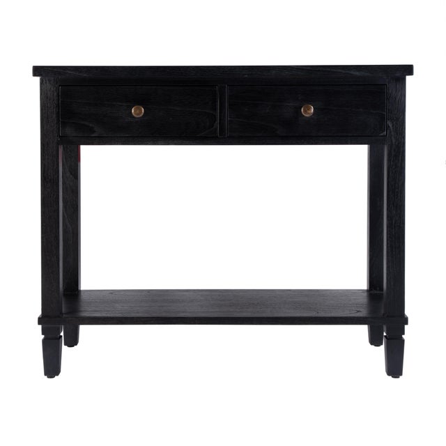 Flagstaff 36 in. W Rectangular Wood 2 Drawer Console Table with Lower Open Shelf, Washed Black For Sale In Chicago - Image 6 of 11