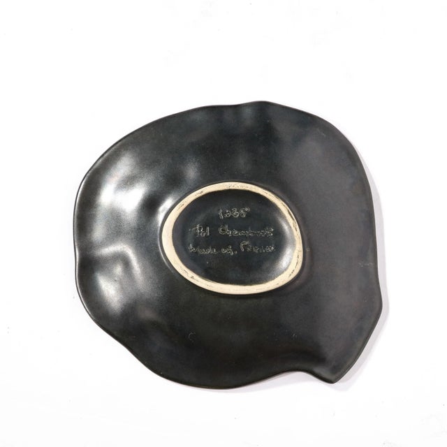 Mid-Century Abstract Blue & White Oyster Form Ceramic Plate Signed Pol Chambost For Sale - Image 9 of 12