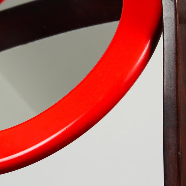 Brown SP63 Sandretta Table Mirror in Red Lacquered Wood by Ettore Sottsass for Poltronova, 1966 For Sale - Image 8 of 18