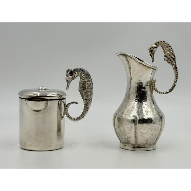 Los Castillo 1960s Los Castillo Seahorse Silver Plate Creamer & Sugar Set For Sale - Image 4 of 18